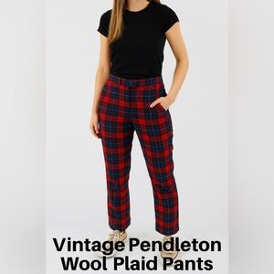 Vintage Pendleton Wool Plaid Pants Red Navy Tartan Lined Petite XS Small‎